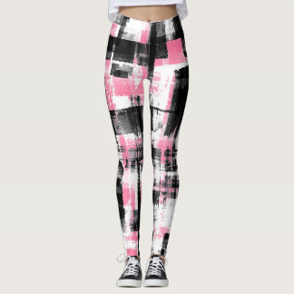 Abstract Grunge Pink White And Black Leggings