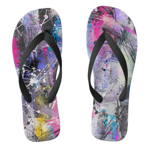 Abstract Grungy Colorful Paint Flip Flops