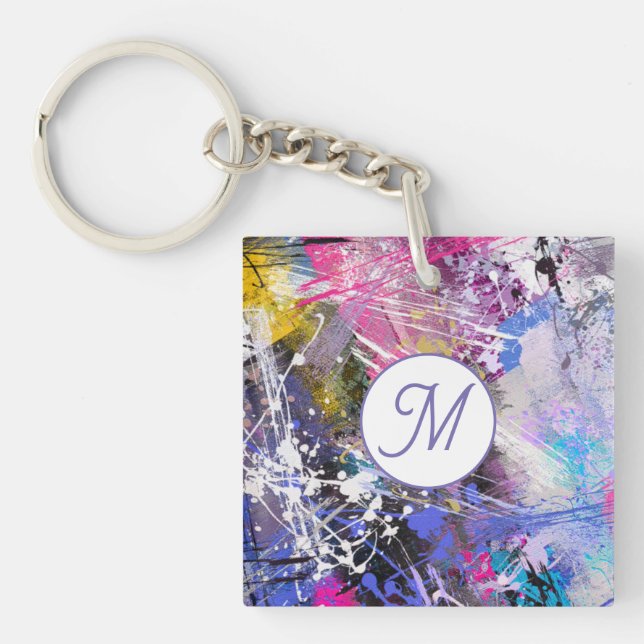Abstract Grungy Colorful Paint Keychain (Front)