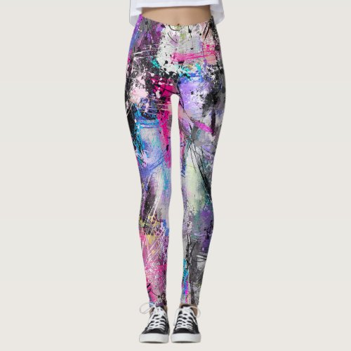 Abstract Grungy Colorful Paint Leggings