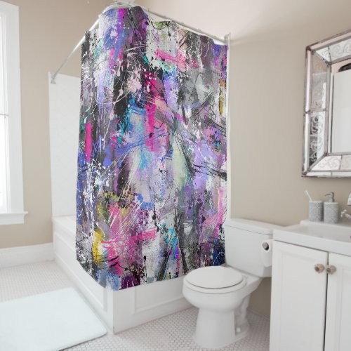 Abstract Grungy Colorful Paint Shower Curtain