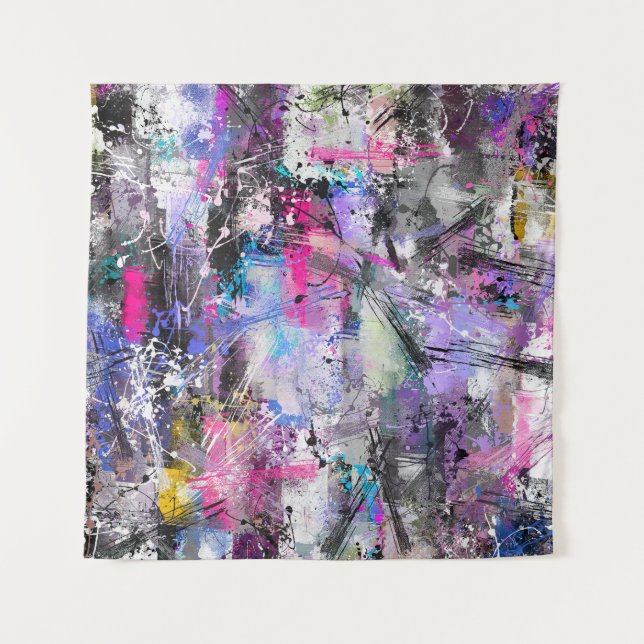 Abstract Grungy Colorful Paint Tapestry (Front)