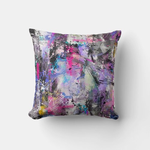 Abstract Grungy Colorful Paint Throw Pillow