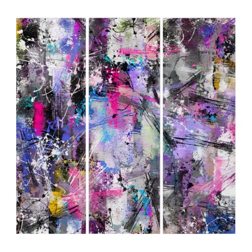 Abstract Grungy Colorful Paint Triptych