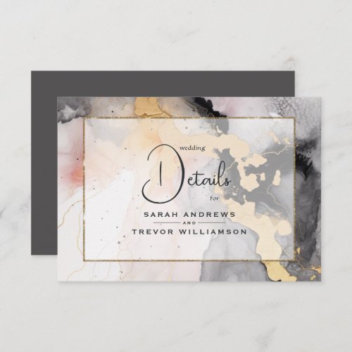 Abstract Guest Details Black Gold Rose Pink  Enclosure Card