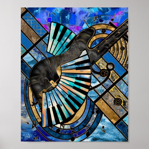 Abstract Guitar and Keys Art Collage Mixed Texture Poster