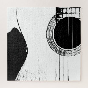 Abstract Guitar Black and White Musical Instrument Jigsaw Puzzle