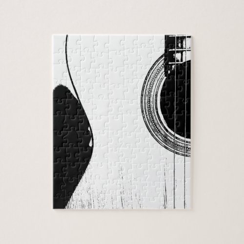 Abstract Guitar Musical Black White Jigsaw Puzzle