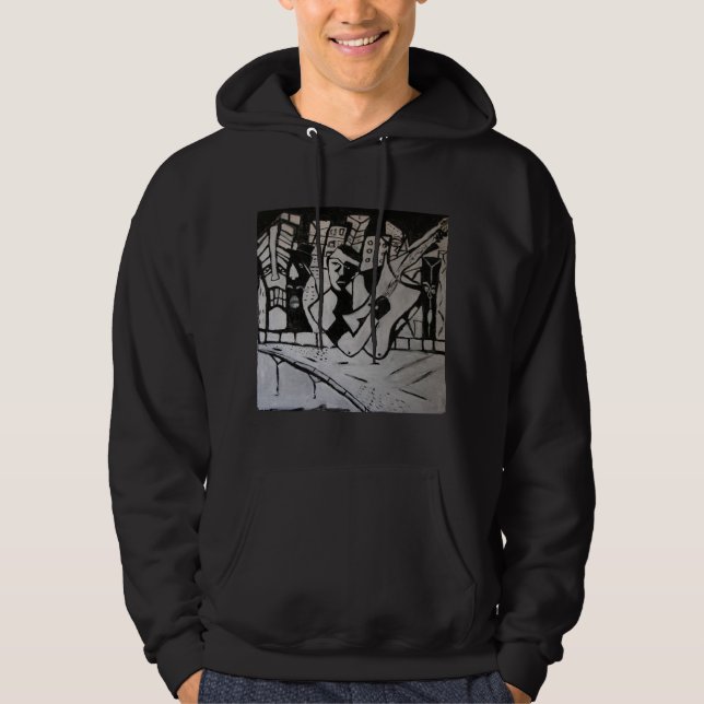 ABSTRACT GUITARIST BLACK WHITE HOODIE (Front)