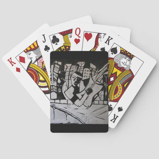 ABSTRACT GUITARIST BLACK WHITE POKER CARDS (Back)