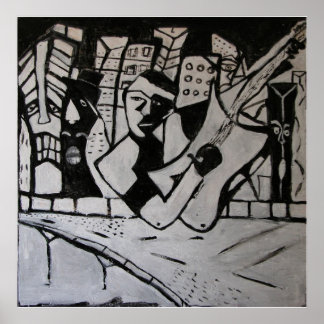 ABSTRACT GUITARIST BLACK WHITE POSTER