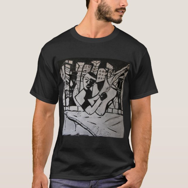 ABSTRACT GUITARIST BLACK WHITE T-Shirt (Front)
