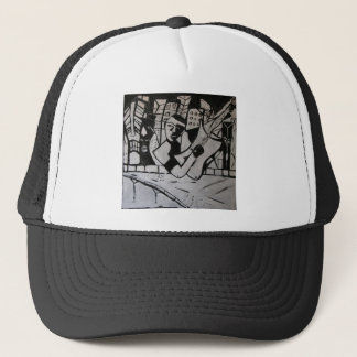 ABSTRACT GUITARIST BLACK WHITE TRUCKER HAT
