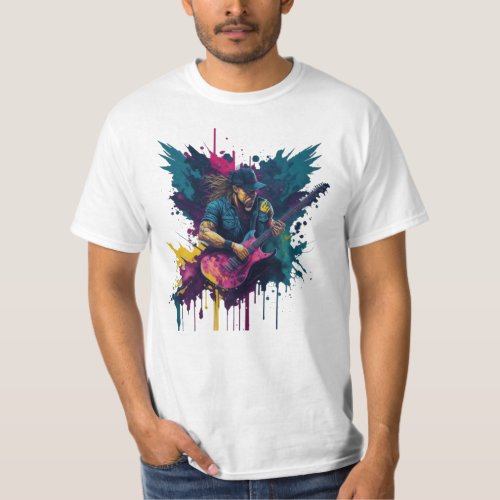 Abstract Guitarist Colorful Artsy Fun Whimsical T_Shirt