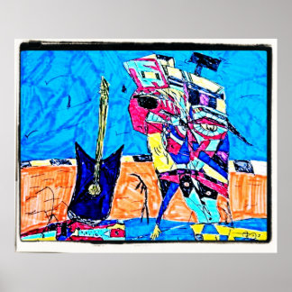 ABSTRACT GUITARIST DRAWING POSTER