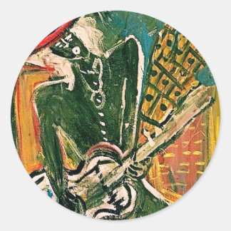ABSTRACT GUITARIST V CLASSIC ROUND STICKER