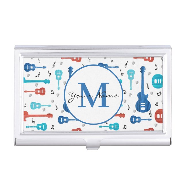 Abstract Guitars Music Notes Monogram Customized  Business Card Case (Front)
