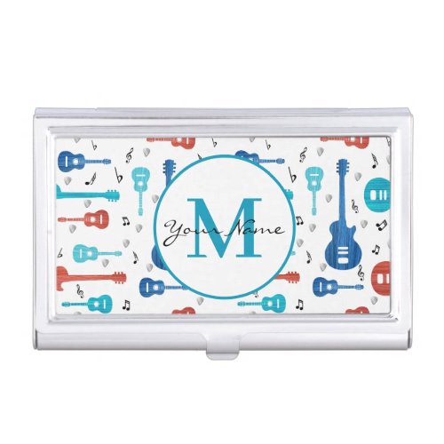Abstract Guitars Music Notes Monogram Customized  Business Card Case
