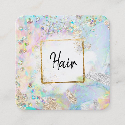  Abstract HAIR Glitter Frame Pastel Rainbow Square Business Card