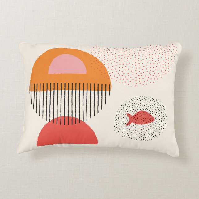 Abstract half circle Dots fish Pillow2 16" x 12"  Accent Pillow (Back)