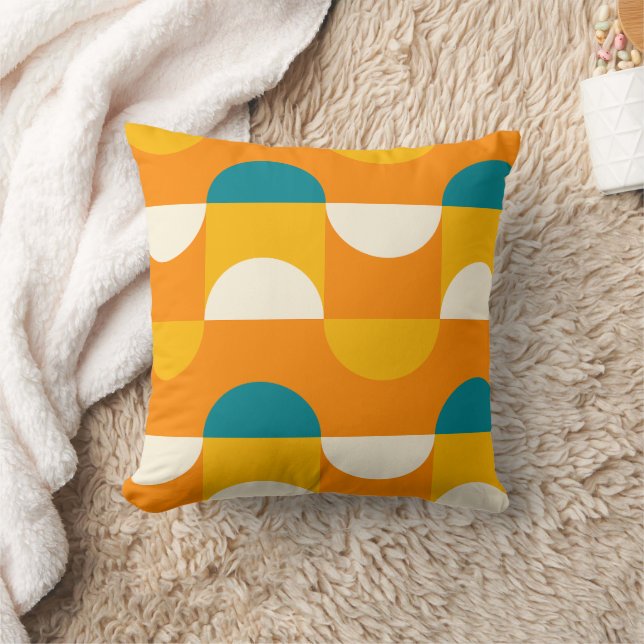 Abstract Half Circles Mod Op Fusion Art Pattern Throw Pillow (Blanket)