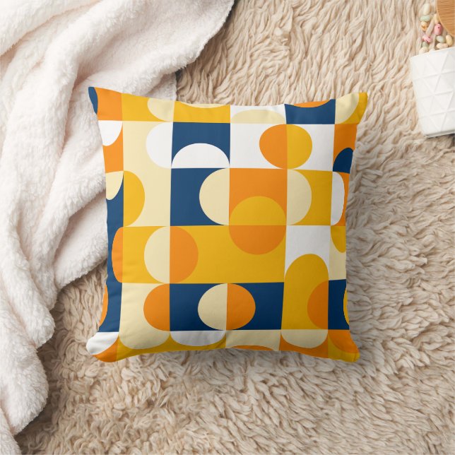 Abstract Half Circles Mod Op Fusion Art Pattern Throw Pillow (Blanket)