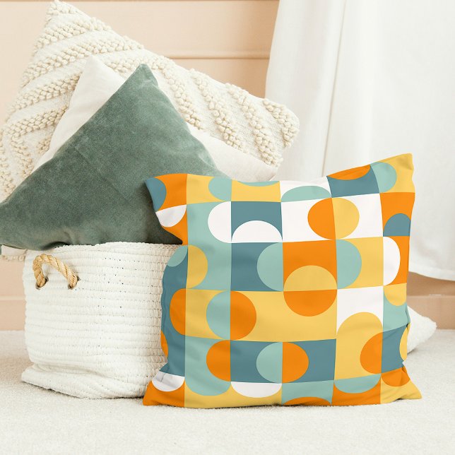 Abstract Half Circles Mod Op Fusion Art Pattern Throw Pillow (Creator Uploaded)