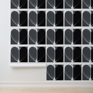 Abstract Half Hearts in Monochrome Black and White Wallpaper
