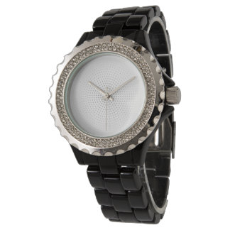 Abstract Halftone Circles Rhinestone Black Enamel  Watch