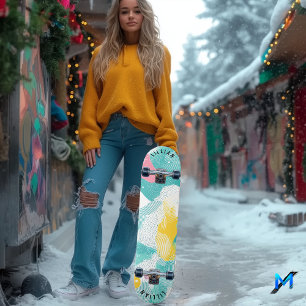 Abstract Halftone Pattern with Contemporary Pastel Skateboard