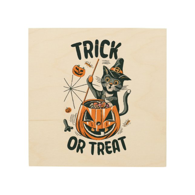 Abstract Halloween Cat Wood Wall Art (Front)