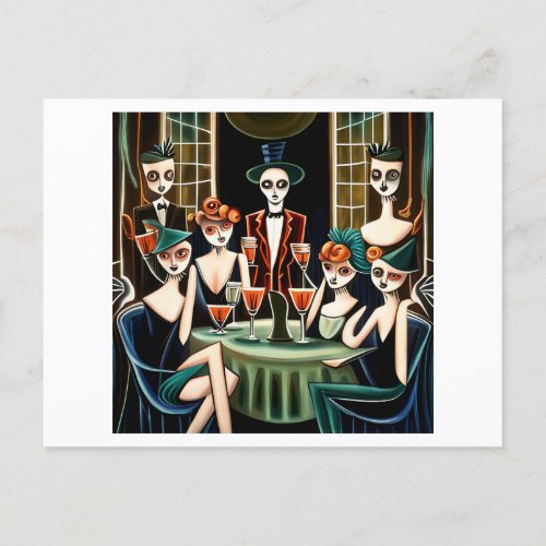 Abstract Halloween cocktail party Postcard