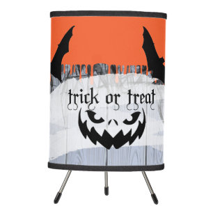 Abstract Halloween Party "Treat or Trick" Wood Tripod Lamp