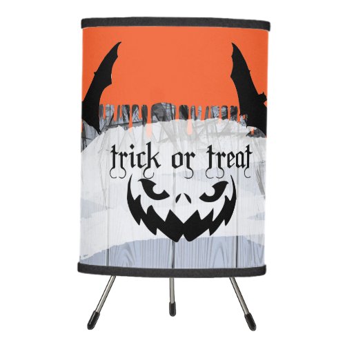 Abstract Halloween Party Treat or Trick Wood Tripod Lamp