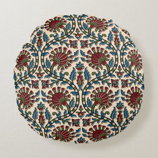 abstract hand block ajrakh print background design round pillow (Front)