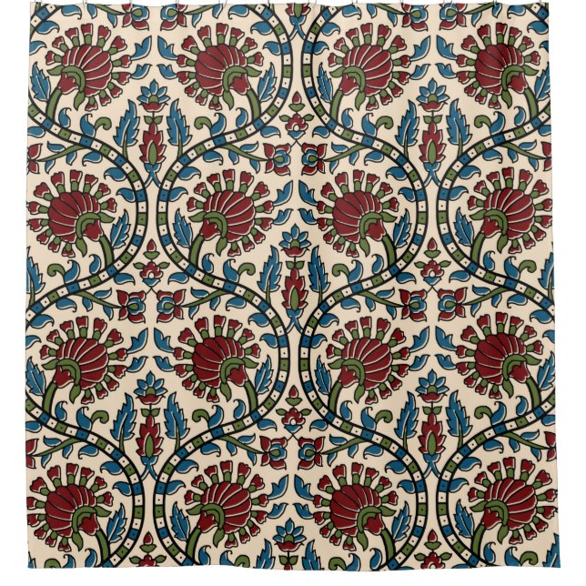 abstract hand block ajrakh print background design shower curtain (Front)