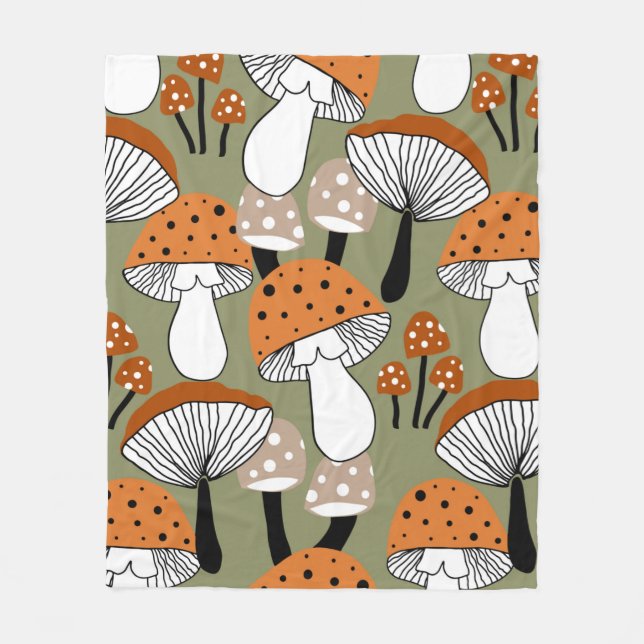 Abstract Hand Drawing Colorful Mushrooms Repeating Fleece Blanket (Front)