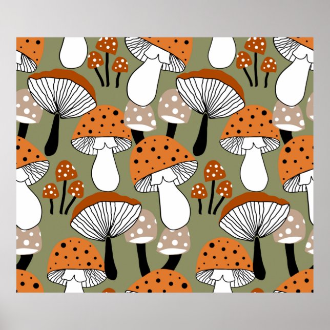 Abstract Hand Drawing Colorful Mushrooms Repeating Poster (Front)