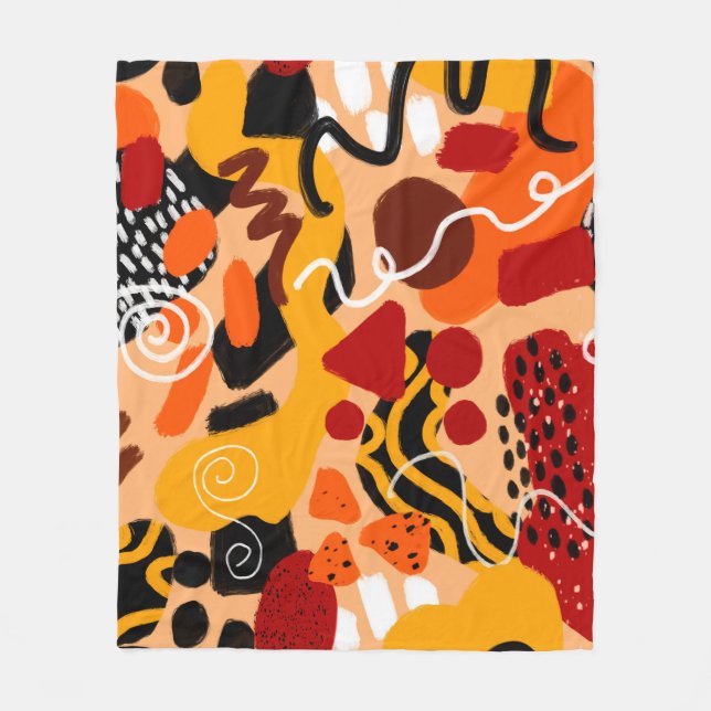 Abstract Hand Drawing Geometric Shapes Brush Strok Fleece Blanket (Front)