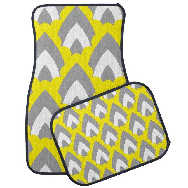 Abstract Hand Drawing Retro Geometric Shapes Trian Car Floor Mat (Set)