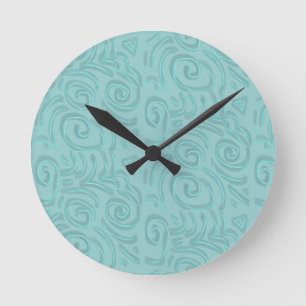 Abstract Hand Drawn Artsy Turquoise Round Clock
