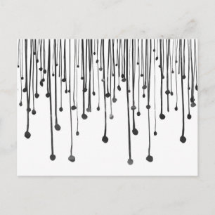 Abstract hand drawn black white water drops postcard