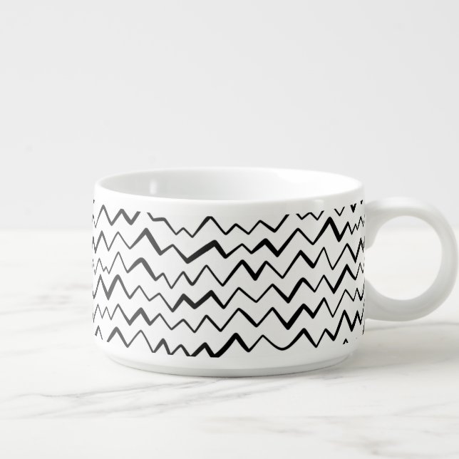 Abstract Hand-Drawn Black & White Zigzag Pattern Bowl (Left)