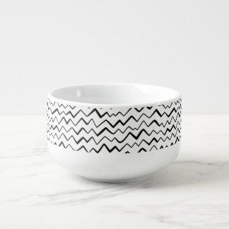 Abstract Hand-Drawn Black & White Zigzag Pattern Soup Mug
