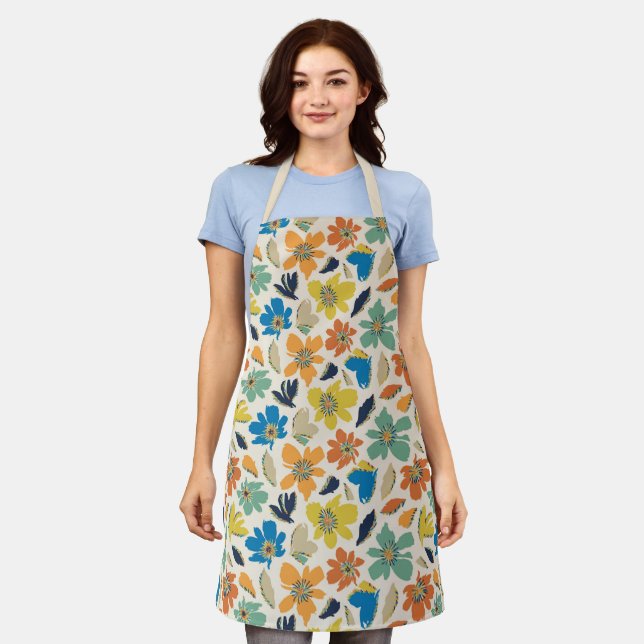 Abstract Hand-Drawn Boho Floral Pattern Apron (Worn)