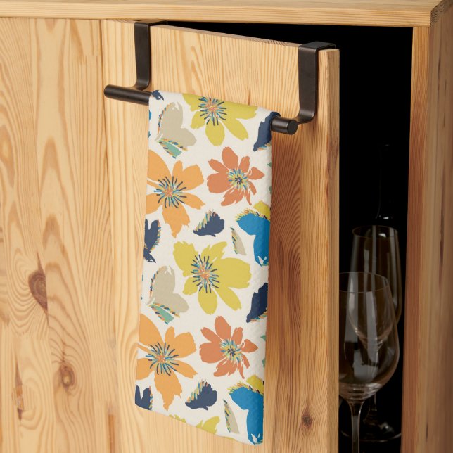 Abstract Hand-Drawn Boho Floral Pattern Kitchen Towel (Thirds Fold)
