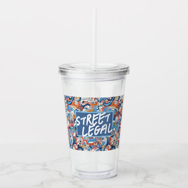Abstract hand drawn doodles acrylic tumbler (Front)