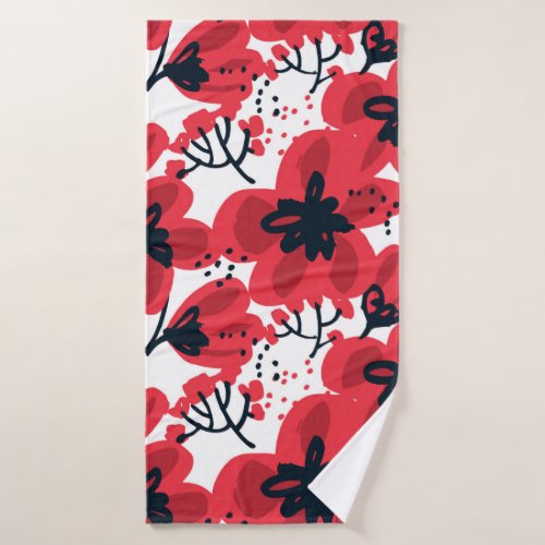 Abstract hand drawn red flowers seamless pattern bath towel