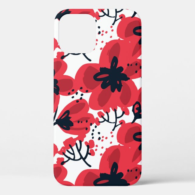 Abstract hand drawn red flowers seamless pattern Case-Mate iPhone case (Back)