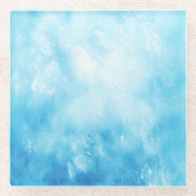 Abstract Hand Drawn Watercolor Background: Blue Glass Coaster (Front)